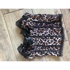 Velvet Leopard Print Corset Top Black Lace Bows Women's Size M